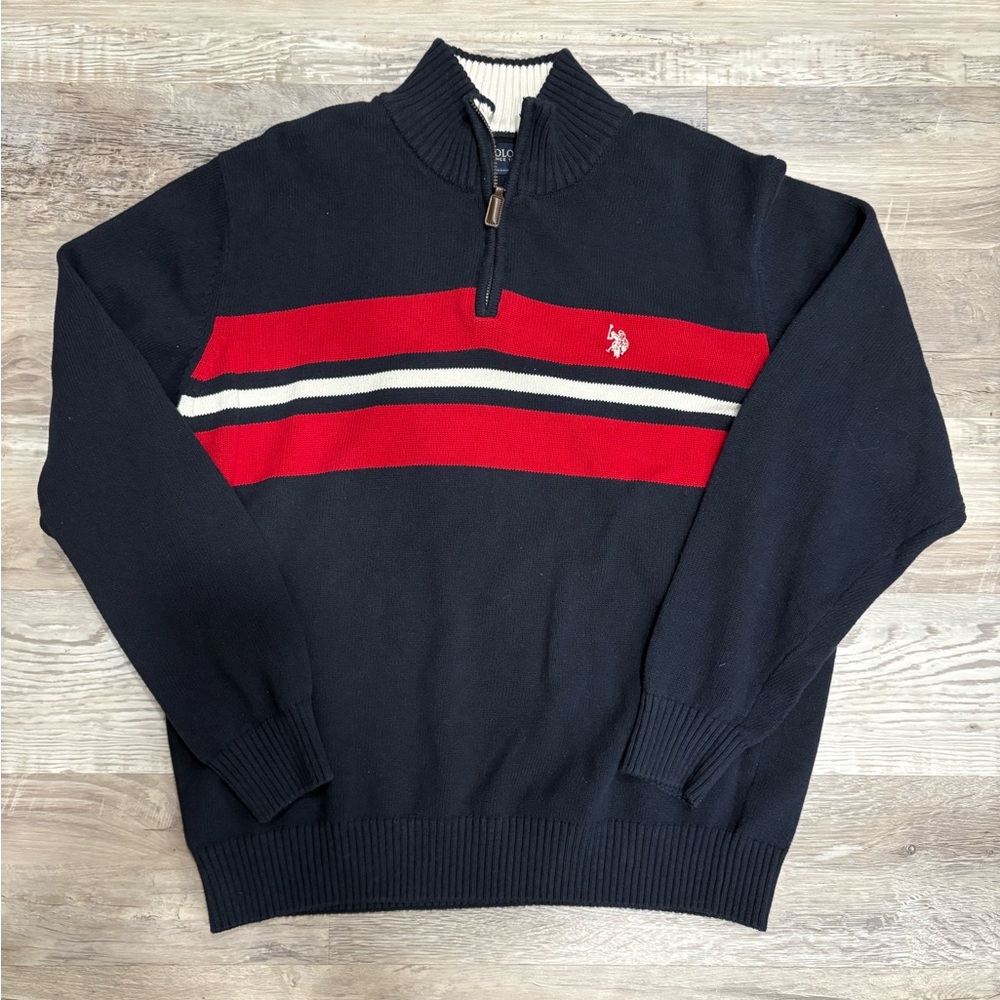U.S. Polo Assn. Black and Red Striped Zip-Up Sweater